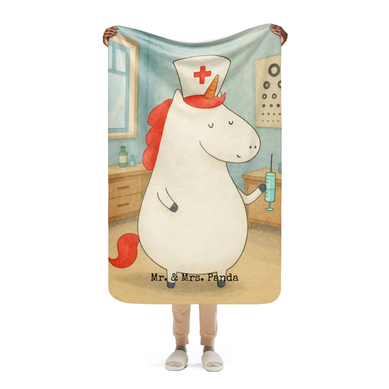Sherpa Kuscheldecke Einhorn Krankenschwester Design