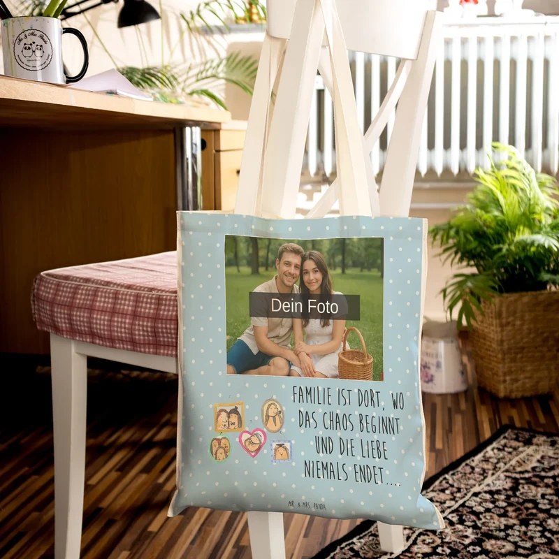 Personalisierte Foto Einkaufstasche Igel Familie