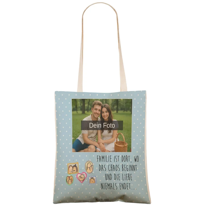 Personalisierte Foto Einkaufstasche Igel Familie