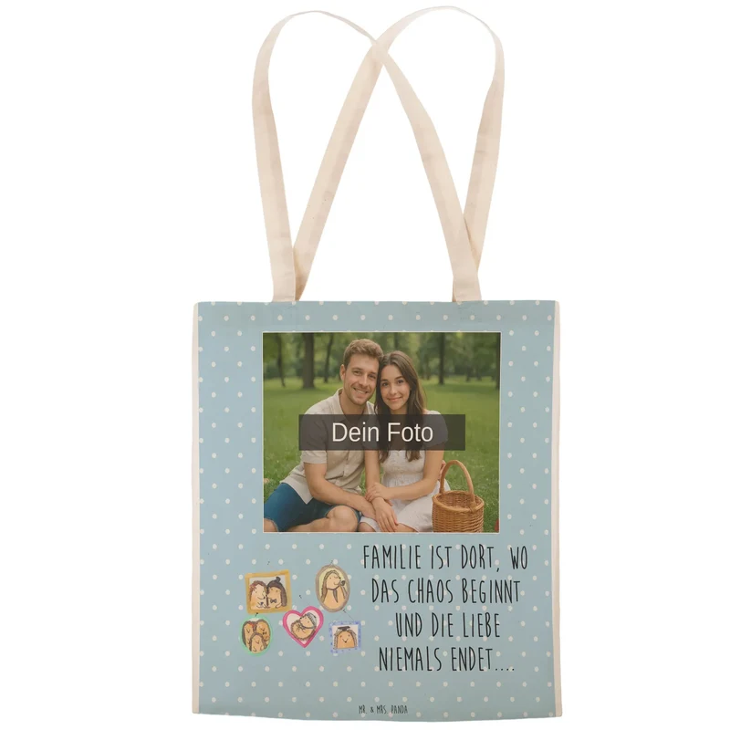 Personalisierte Foto Einkaufstasche Igel Familie