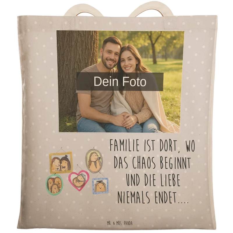 Personalisierte Foto Einkaufstasche Igel Familie