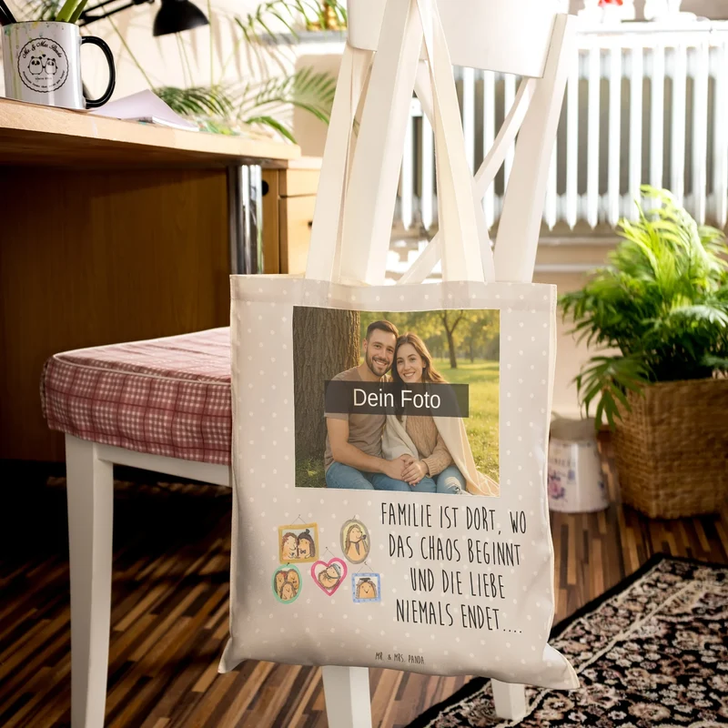Personalisierte Foto Einkaufstasche Igel Familie