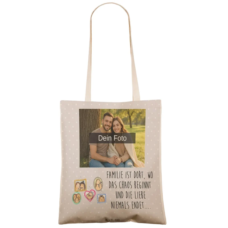 Personalisierte Foto Einkaufstasche Igel Familie
