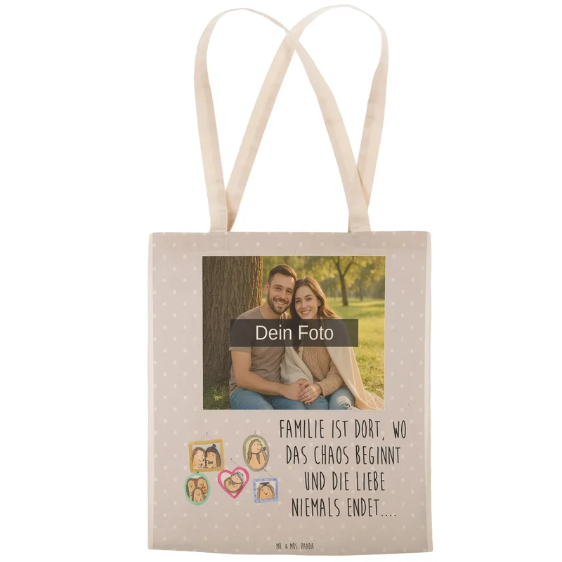 Personalisierte Foto Einkaufstasche Igel Familie