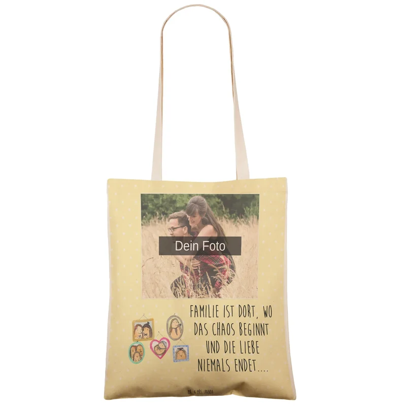 Personalisierte Foto Einkaufstasche Igel Familie