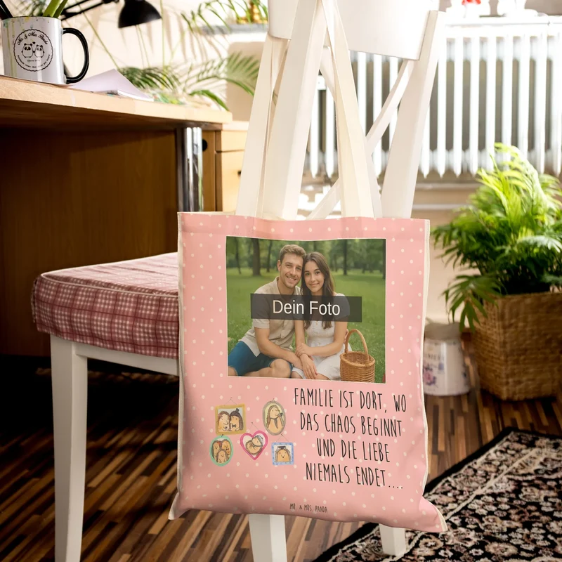 Personalisierte Foto Einkaufstasche Igel Familie