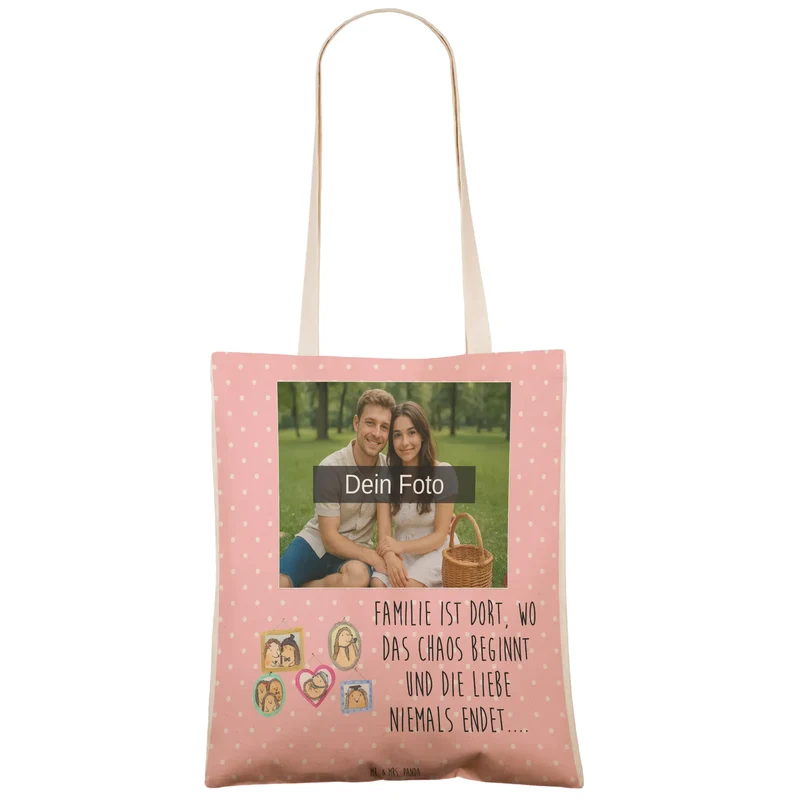 Personalisierte Foto Einkaufstasche Igel Familie
