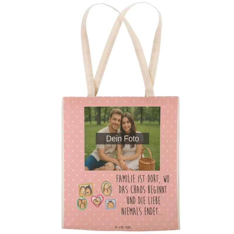 Personalisierte Foto Einkaufstasche Igel Familie