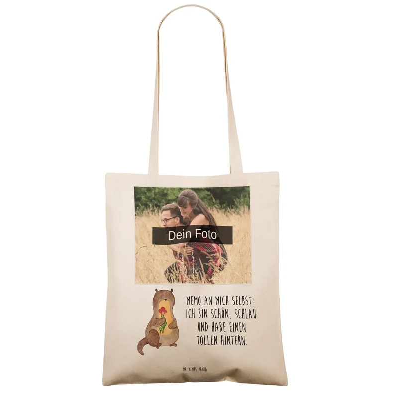 Personalisierte Foto Tragetasche Otter Blumenstrauß