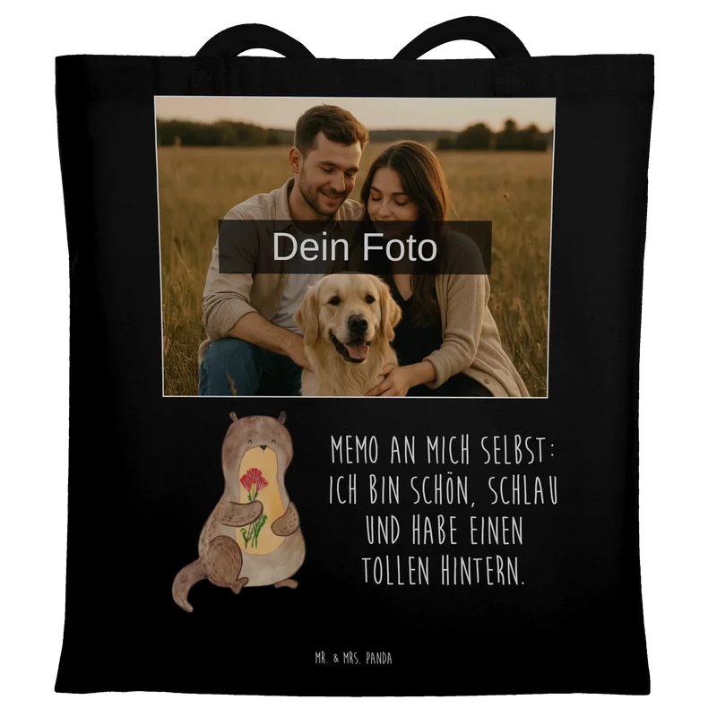 Personalisierte Foto Tragetasche Otter Blumenstrauß