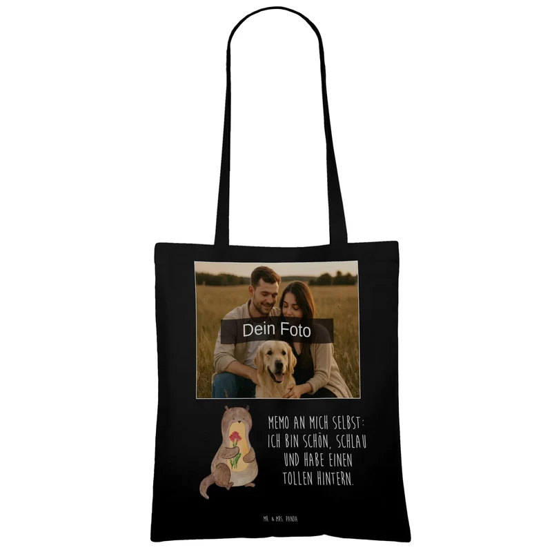 Personalisierte Foto Tragetasche Otter Blumenstrauß