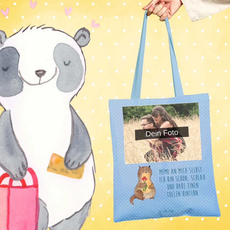 Personalisierte Foto Tragetasche Otter Blumenstrauß