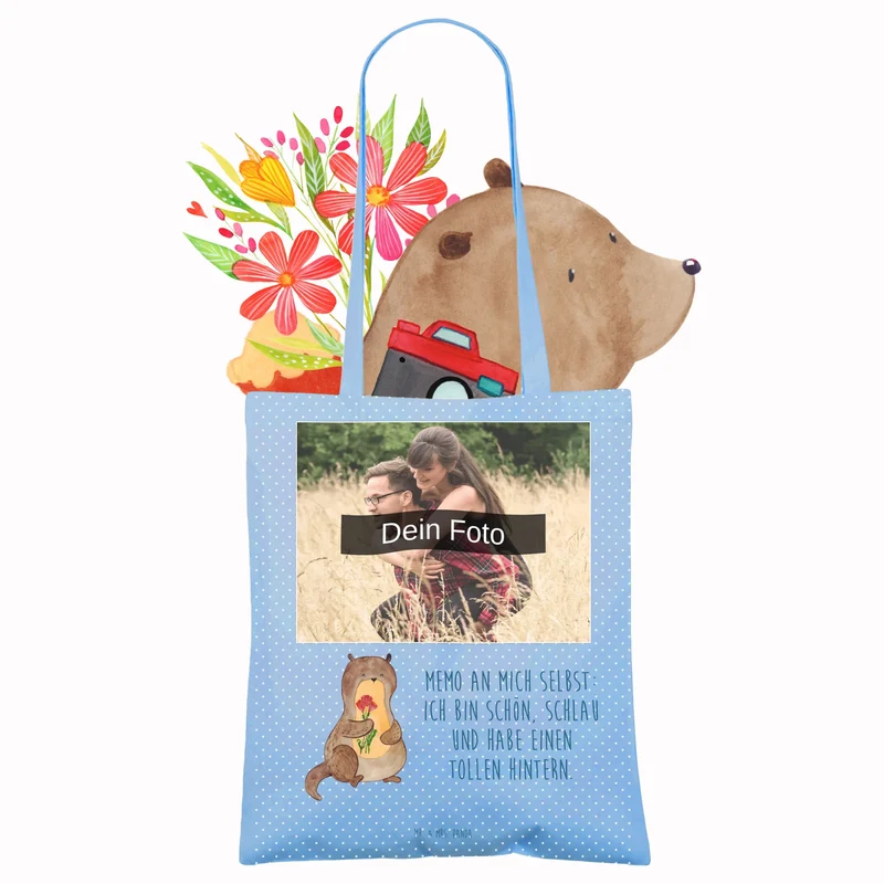 Personalisierte Foto Tragetasche Otter Blumenstrauß