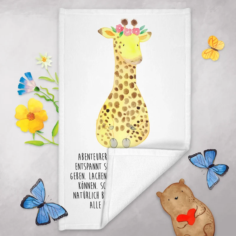 Gästehandtuch Giraffe Blumenkranz