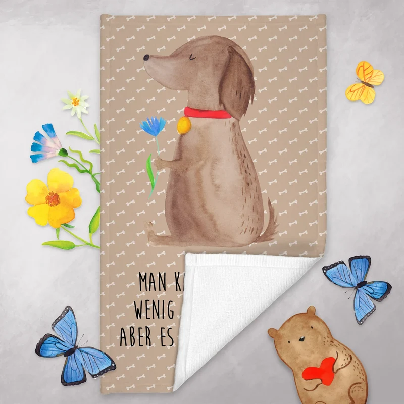 Gästehandtuch Hund Blume