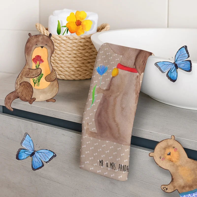 Gästehandtuch Hund Blume