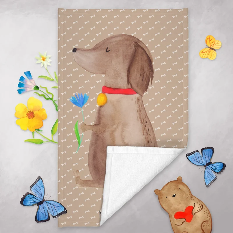 Gästehandtuch Hund Blume