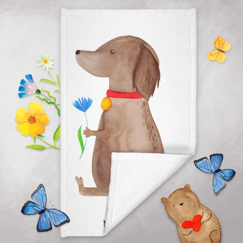 Gästehandtuch Hund Blume