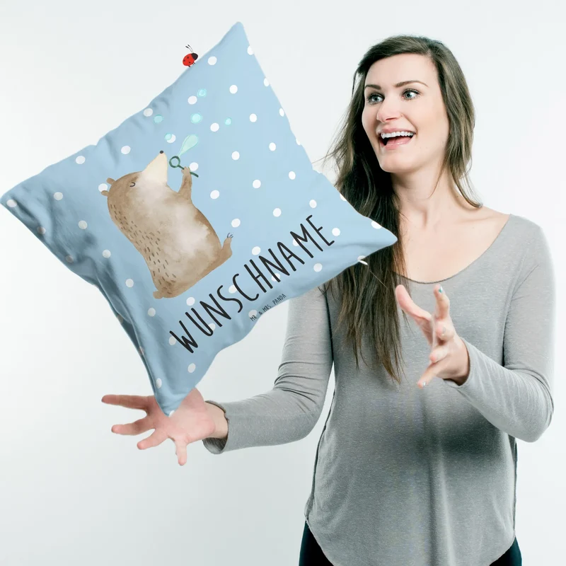 Personalisiertes Kissen Bär Seifenblasen