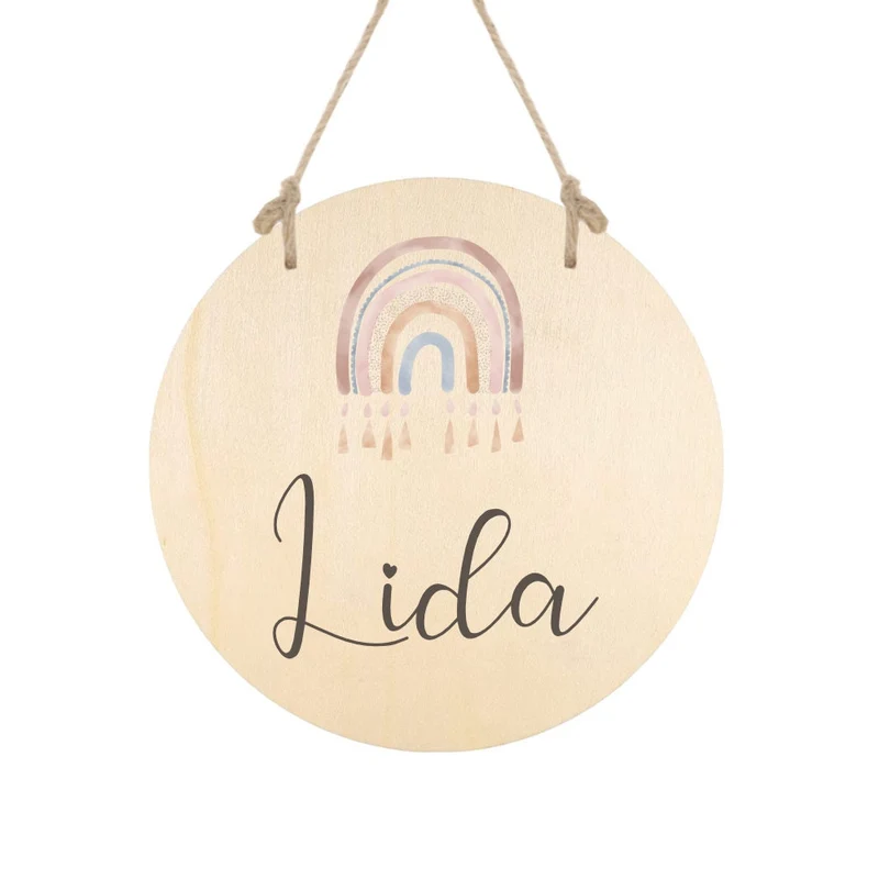 Geburtstafel "Regenbogen" aus Holz | Handgefertigt mit Namen u. Geburtsdaten | Personalisiertes Geschenk zur Geburt u. Taufe des Babys | Persönliche Geschenkidee für Neugeborene | Babygeschenk in 6 Motivvarianten für Mädchen und Jungen