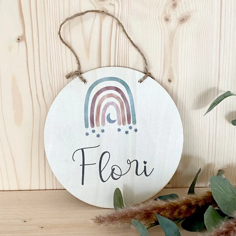 Geburtstafel "Regenbogen" aus Holz | Handgefertigt mit Namen u. Geburtsdaten | Personalisiertes Geschenk zur Geburt u. Taufe des Babys | Persönliche Geschenkidee für Neugeborene | Babygeschenk in 6 Motivvarianten für Mädchen und Jungen