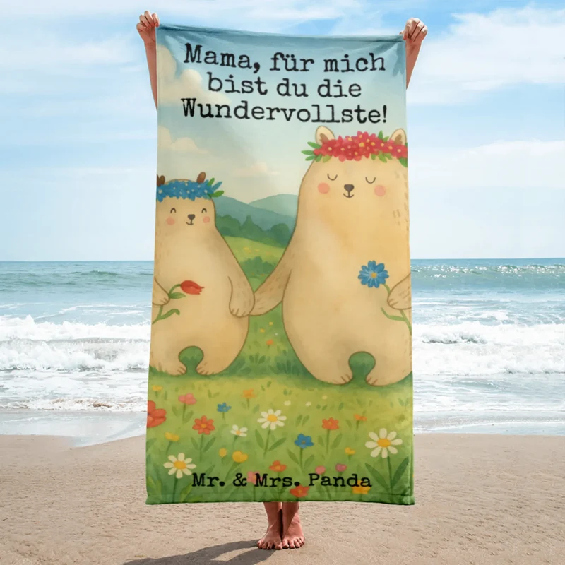 XL Badehandtuch Bären mit Blumenkranz Design