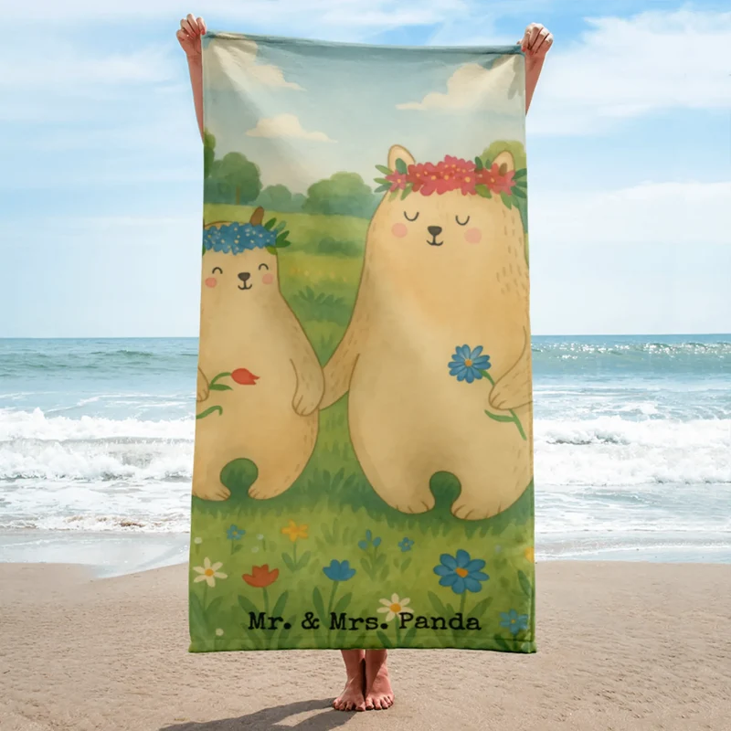 XL Badehandtuch Bären mit Blumenkranz Design