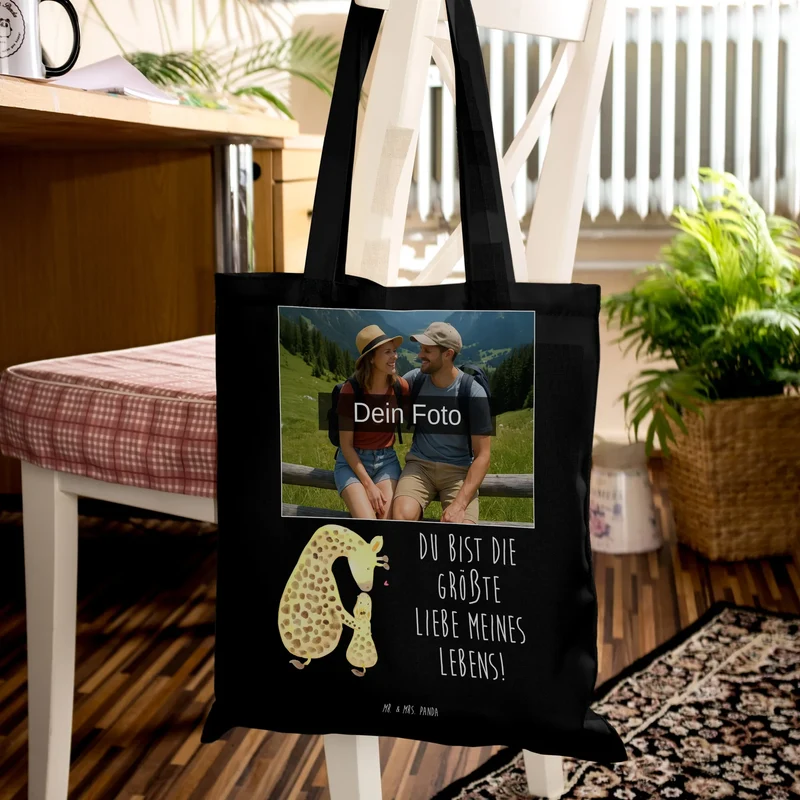 Personalisierte Foto Tragetasche Giraffe Kind