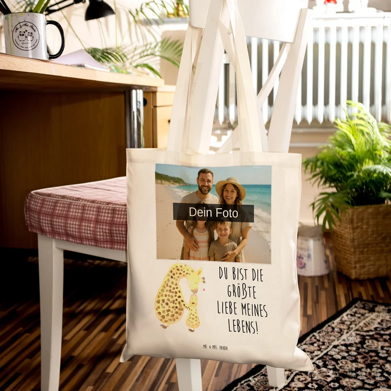Personalisierte Foto Tragetasche Giraffe Kind