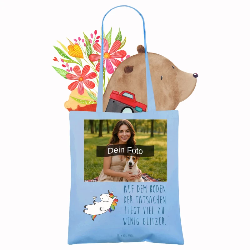 Personalisierte Foto Tragetasche Einhorn Cocktail
