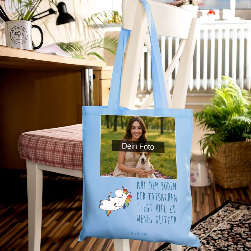 Personalisierte Foto Tragetasche Einhorn Cocktail
