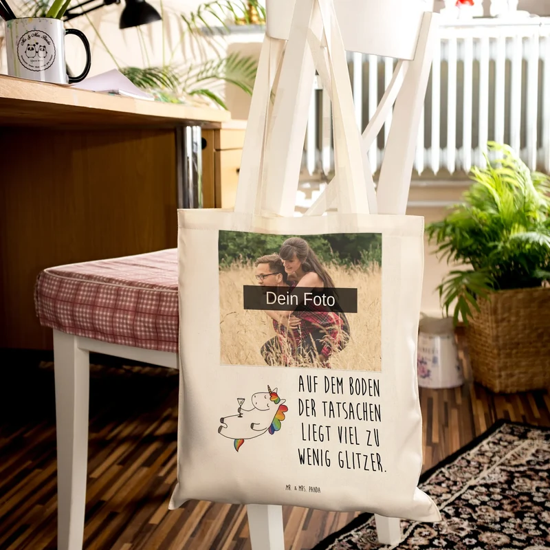 Personalisierte Foto Tragetasche Einhorn Cocktail