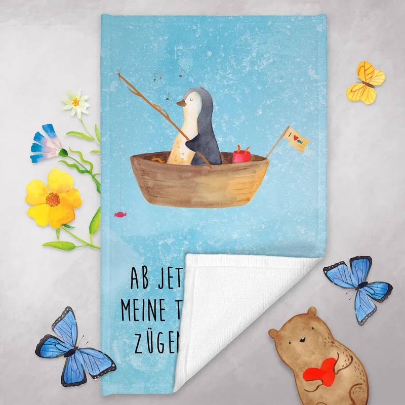 Gästehandtuch Pinguin Angelboot
