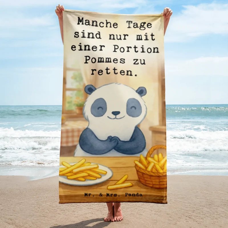 XL Badehandtuch Panda Pommes Gebet Design