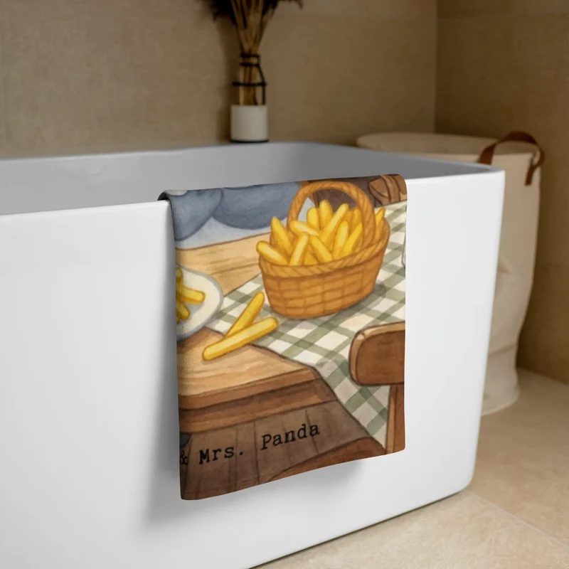 XL Badehandtuch Panda Pommes Gebet Design