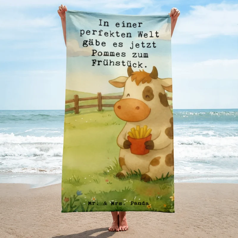XL Badehandtuch Kuh Pommes Design