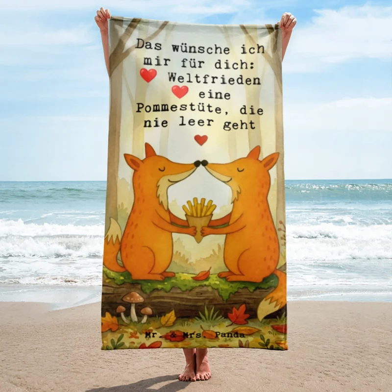 XL Badehandtuch Füchse Liebe Pommes Design