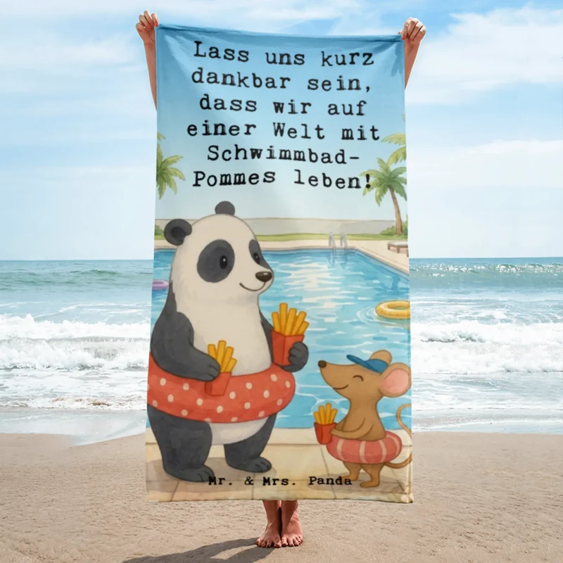 XL Badehandtuch Panda Schwimmbad Pommes Design