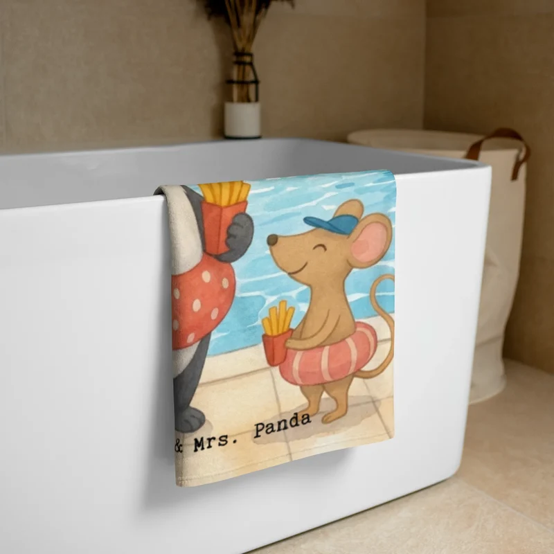 XL Badehandtuch Panda Schwimmbad Pommes Design