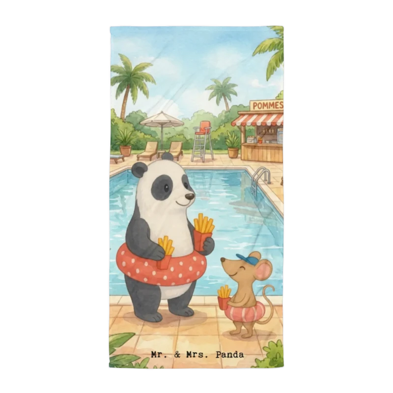 XL Badehandtuch Panda Schwimmbad Pommes Design