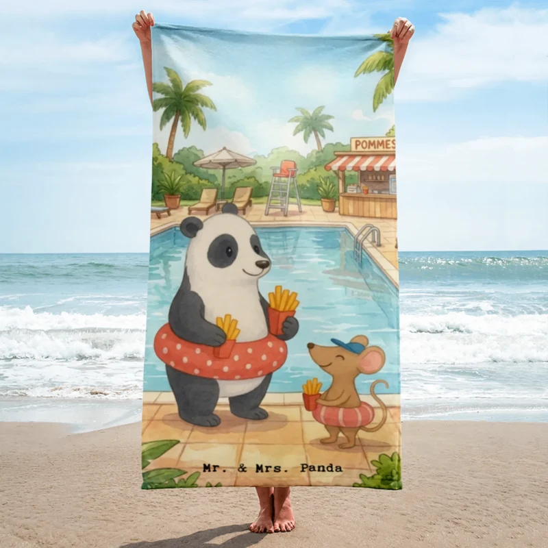 XL Badehandtuch Panda Schwimmbad Pommes Design