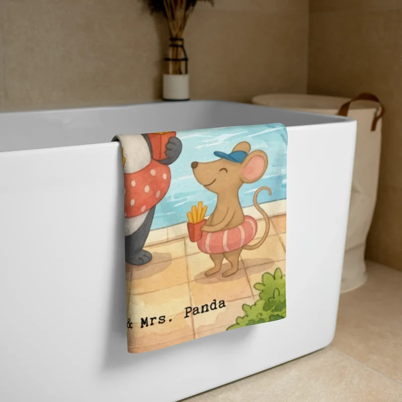 XL Badehandtuch Panda Schwimmbad Pommes Design
