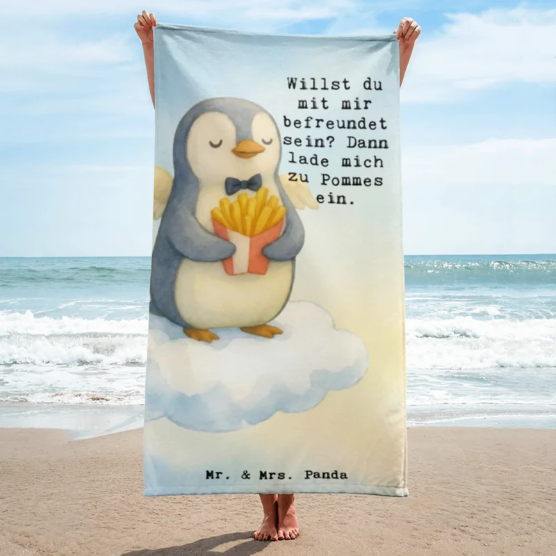 XL Badehandtuch Pinguin Engel Pommes Design