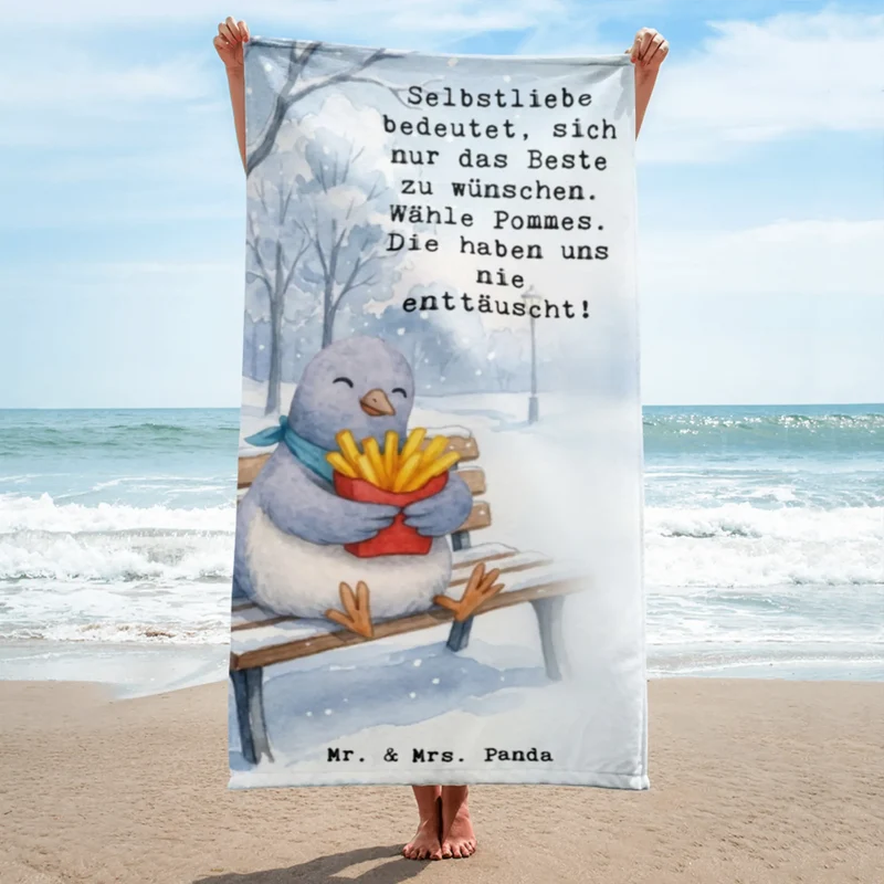 XL Badehandtuch Taube Winter Pommes Design