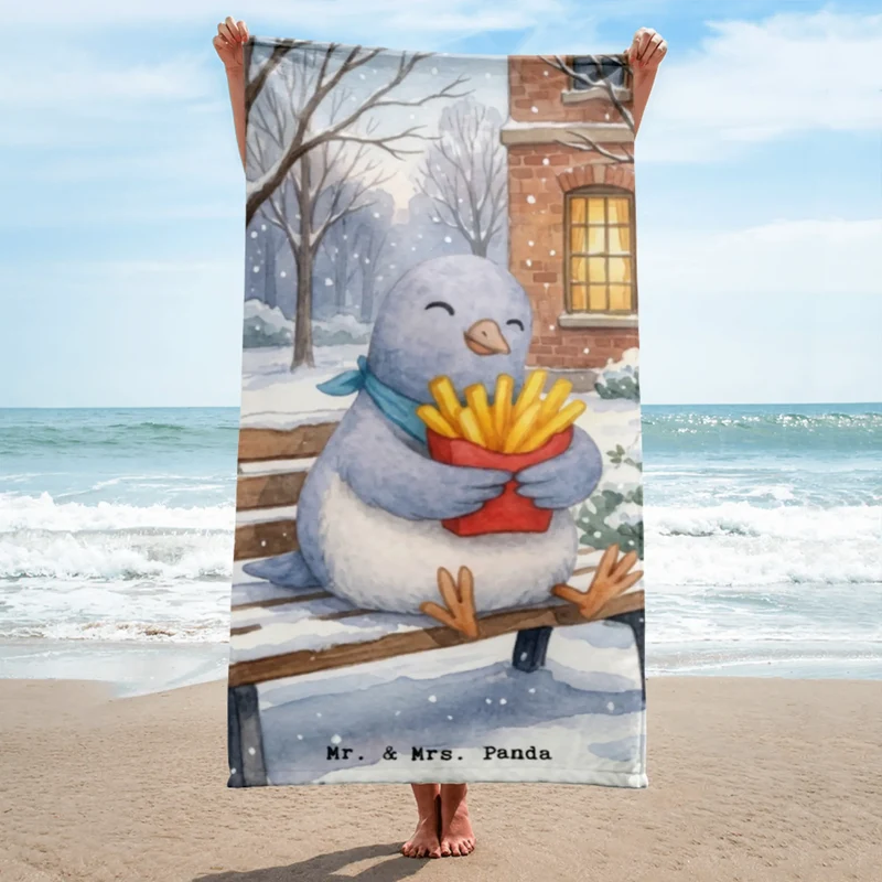 XL Badehandtuch Taube Winter Pommes Design