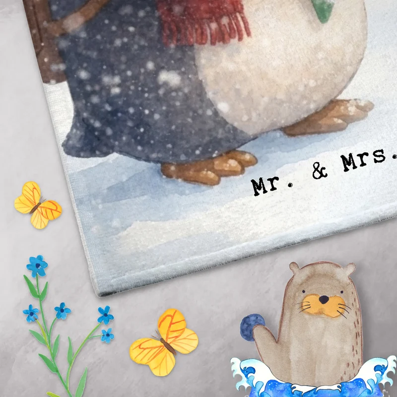 Personalisiertes Gästehandtuch Pinguin Winter Pommes Design