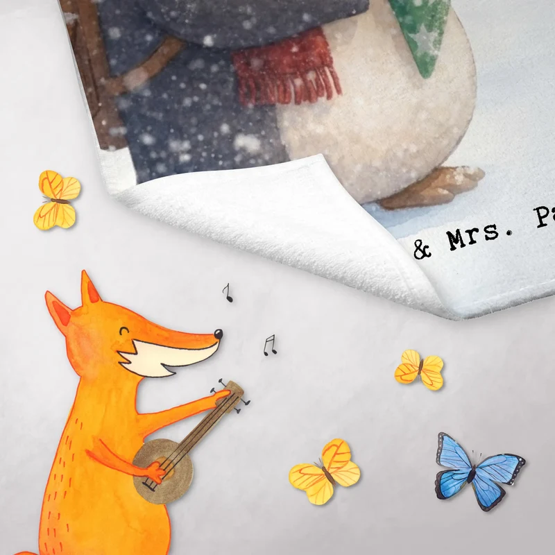 Personalisiertes Gästehandtuch Pinguin Winter Pommes Design