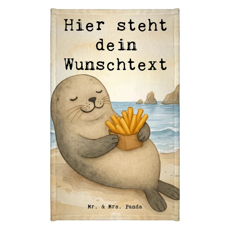 Personalisiertes Gästehandtuch Robbe Pommes Design