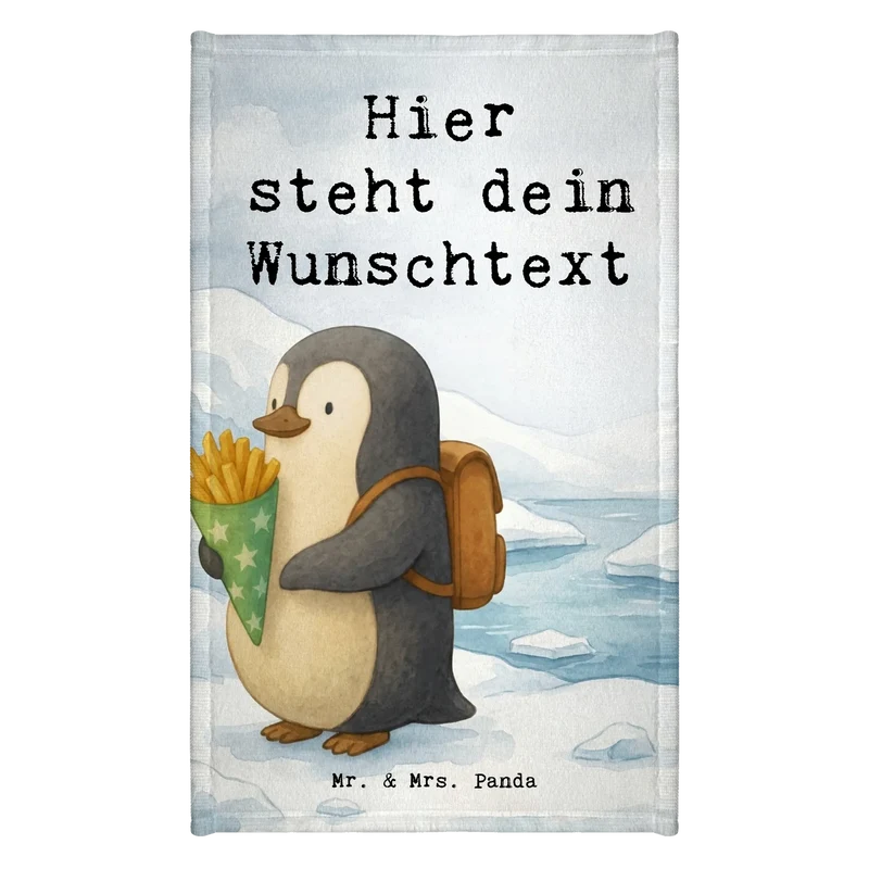 Personalisiertes Gästehandtuch Pinguin Pommestüte Design