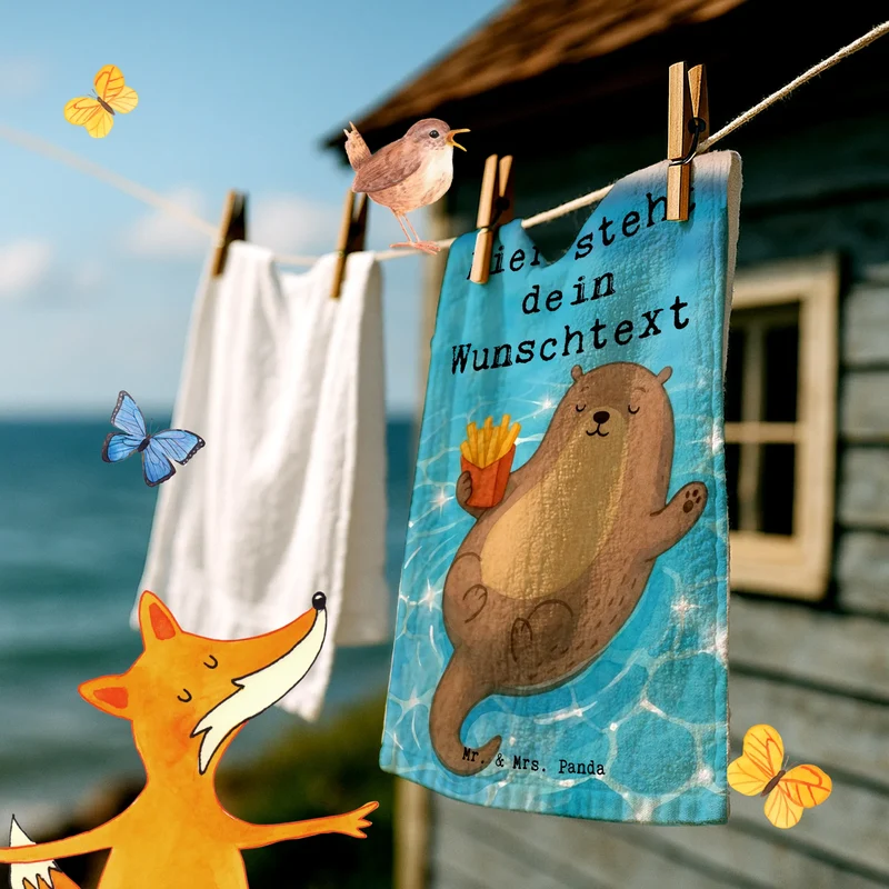 Personalisiertes Gästehandtuch Otter Schwimmbad Pommes Design